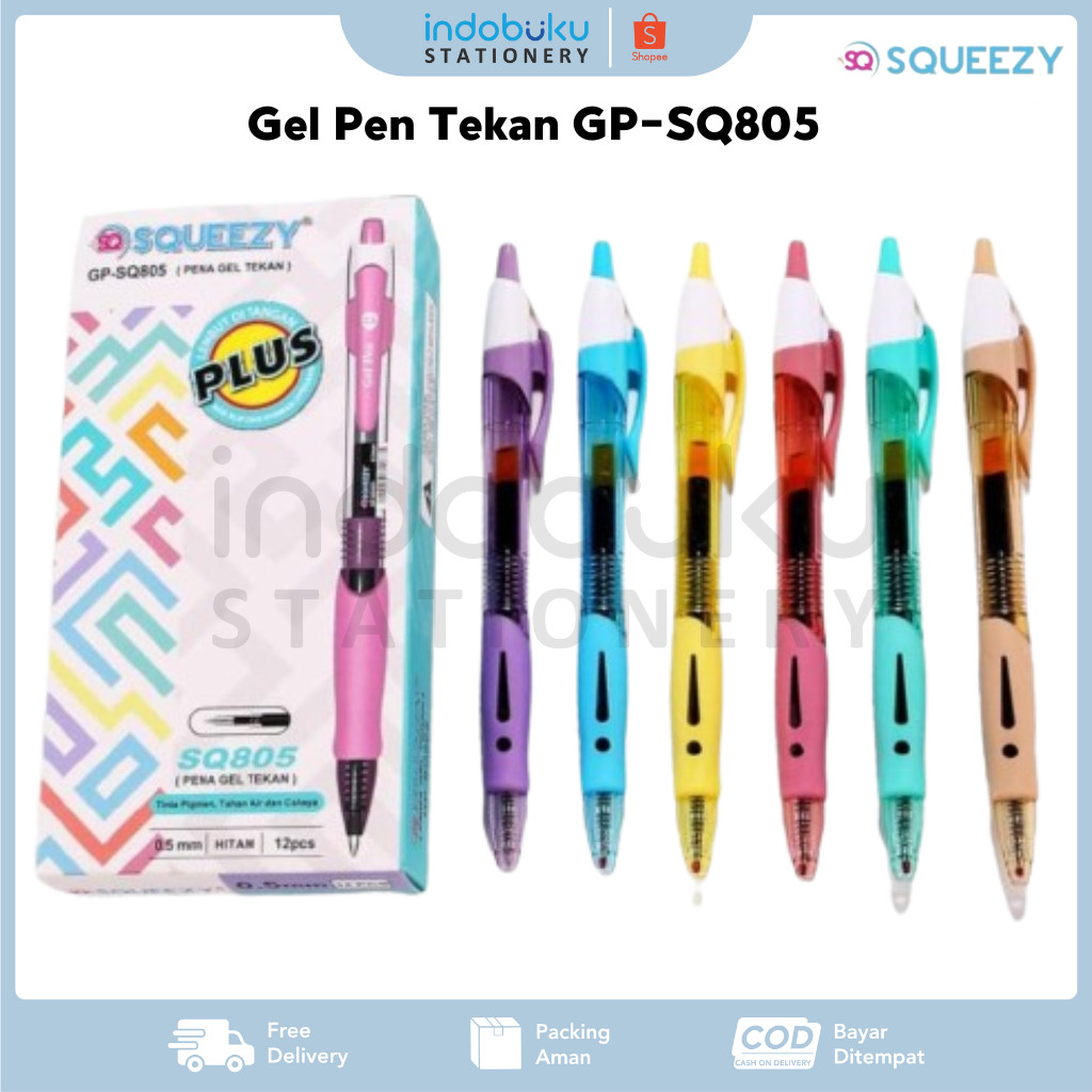 

Pulpen Gel Tekan Squeezy 0.5mm Tunta Hitam GP-SQ805 (1 Pack Isi 12pcs)