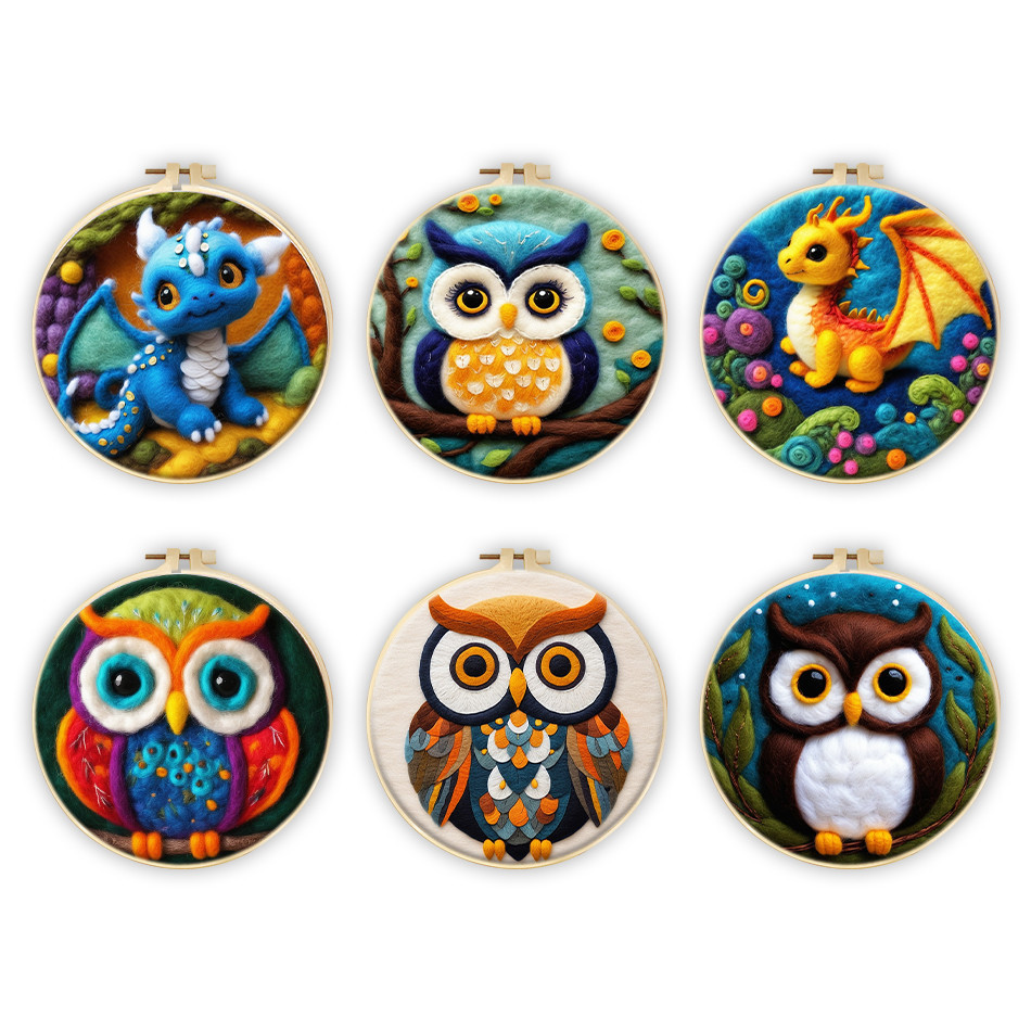 

RUOPOTY Wool Felt Painting Kit Creative Leisure Felt Diy Craft Package Adult Sewing Owl Dinosaur Animals Cross Stitch Wall Art
