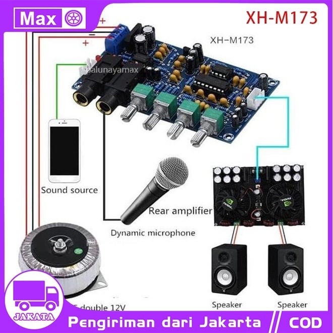 Amplifier Piring Gema Bernyanyi Amplifier Papan Cara PreAmp Mic XH-M173 Microphone Reverb Echo Pre-A