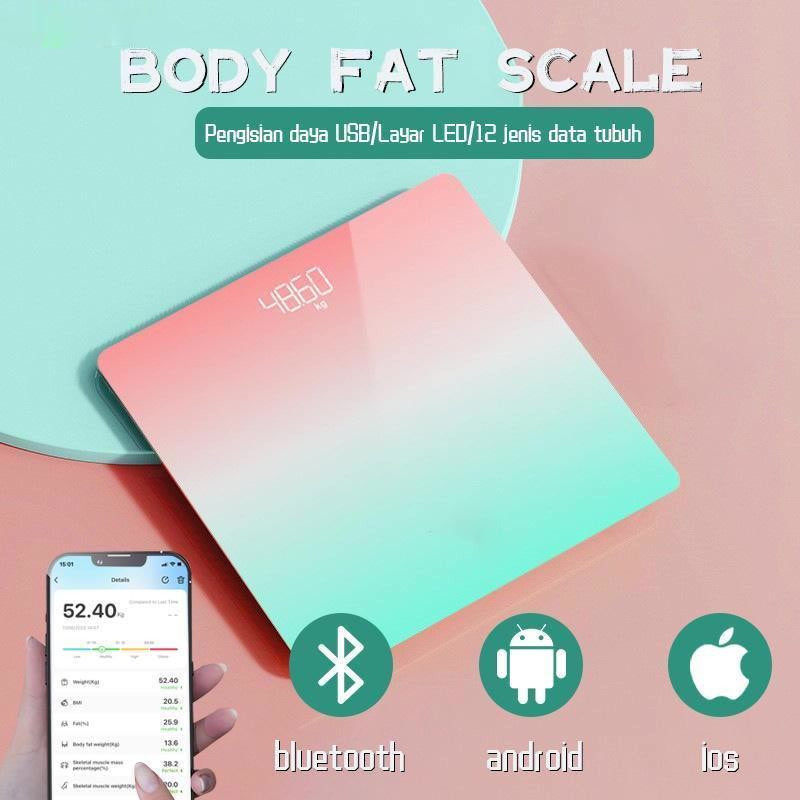 【100% ORI】Timbangan Badan Digital Smart Body Fat Scale Rechargeable Timbangan Badan Digital Bluetoot