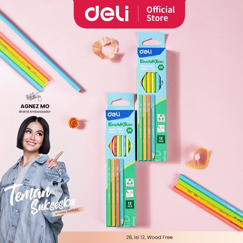 

Deli Wood Free Pencil Pensil 2B Ramah Lingkungan Bahan Daur Ulang EC28 / 1pcs