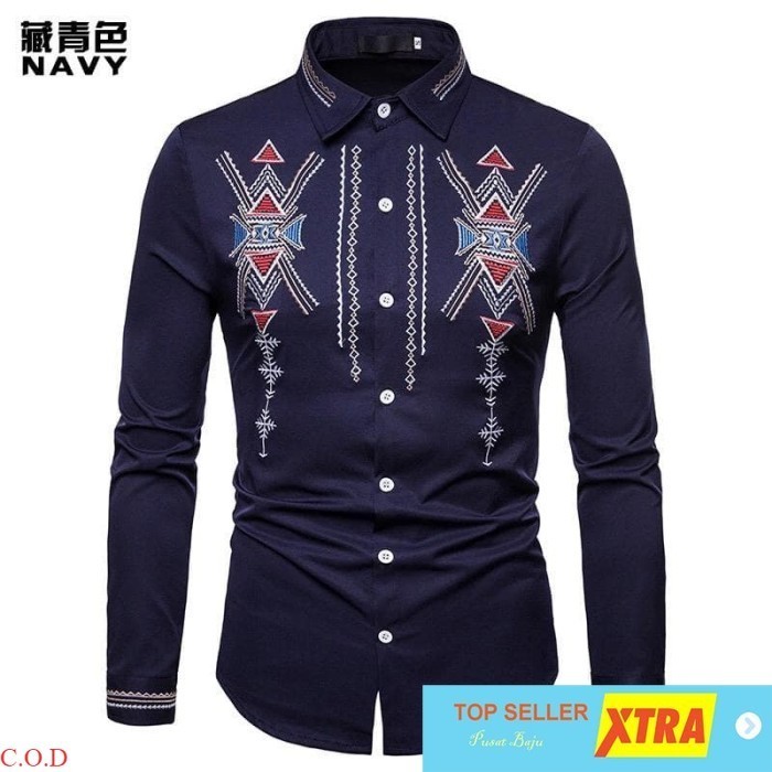Pusat Baju marcopolo dongker OT Kemeja Pria katun stretch biru dongker Supliyer Fashion