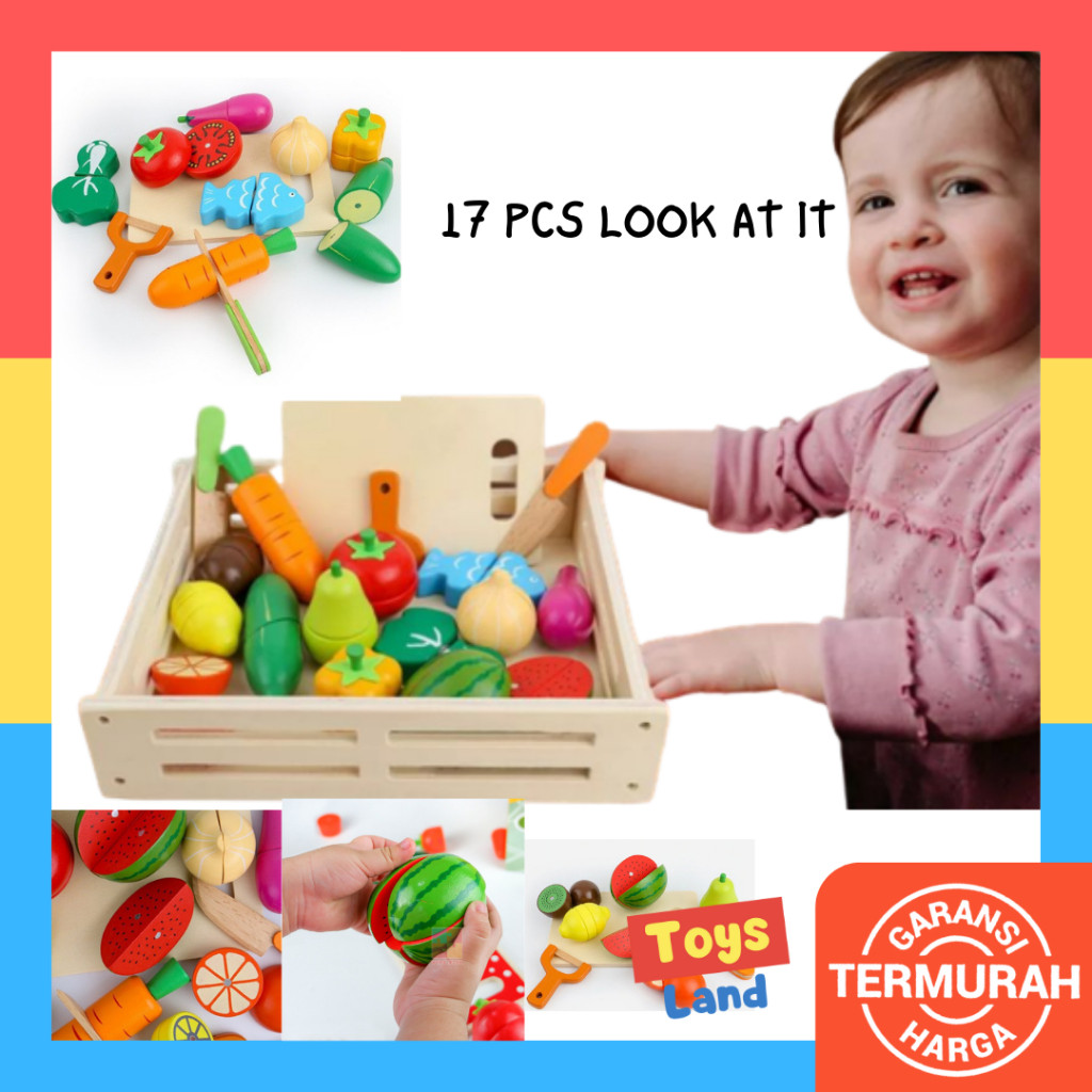 cx43wr 17Pcs Look At It Mainan Masak Masakan Wooden Toys Mainan Kayu Mainan Dapur Anak Perekat magne