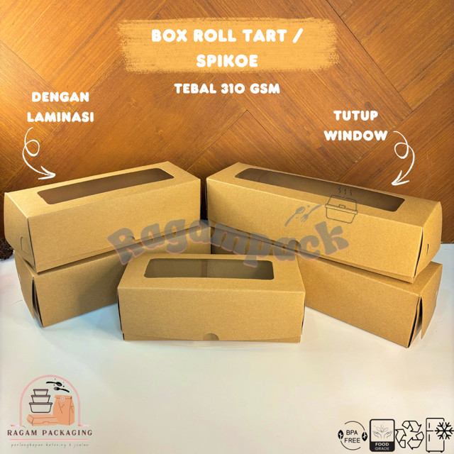 Dus Kue Bolu Gulung Spikoe Roll Tart Kraft Window Coklat Laminasi 310 gsm / Kemasan Kue Roti Gulung 