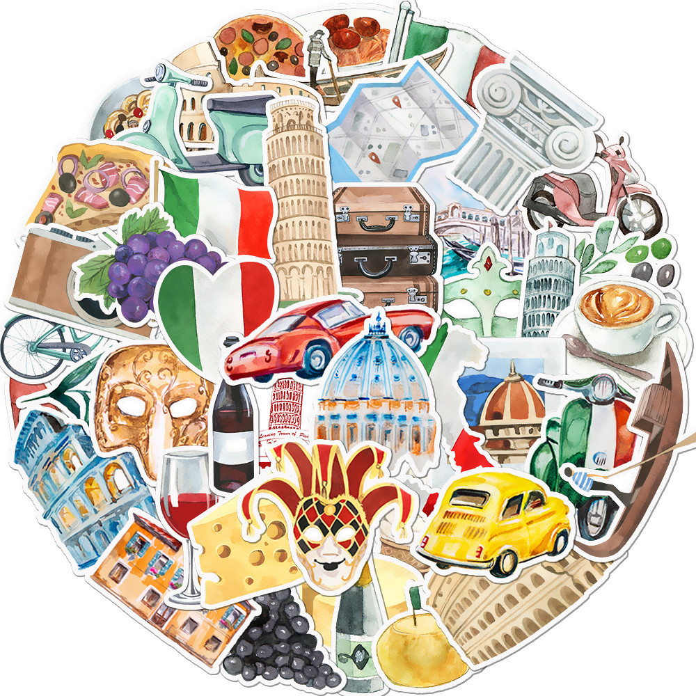

10/30/50pcs Italy Stickers Pack, Travel Theme Jounal Decal Set for Scrapbook, Notebook, Phone, Laptop DIY Craft Decoration