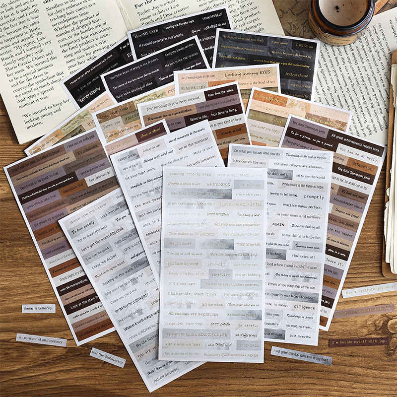 

4pcs/pack Vintage Scrapbook Sticker Gold Foil Collage Junk Journal DIY Diary Phrase Words Inspirational Decor Stickers