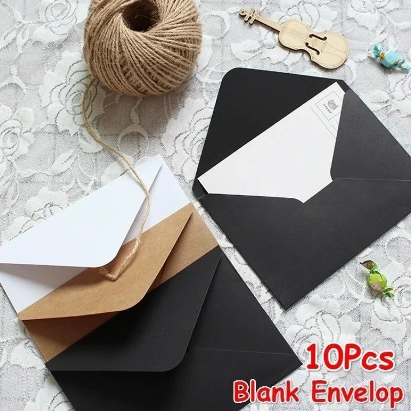 

10pcs Black and White Kraft Paper Envelopes Blank Paper Retro European Style Card Postcard Gift Korean Stationery Paper