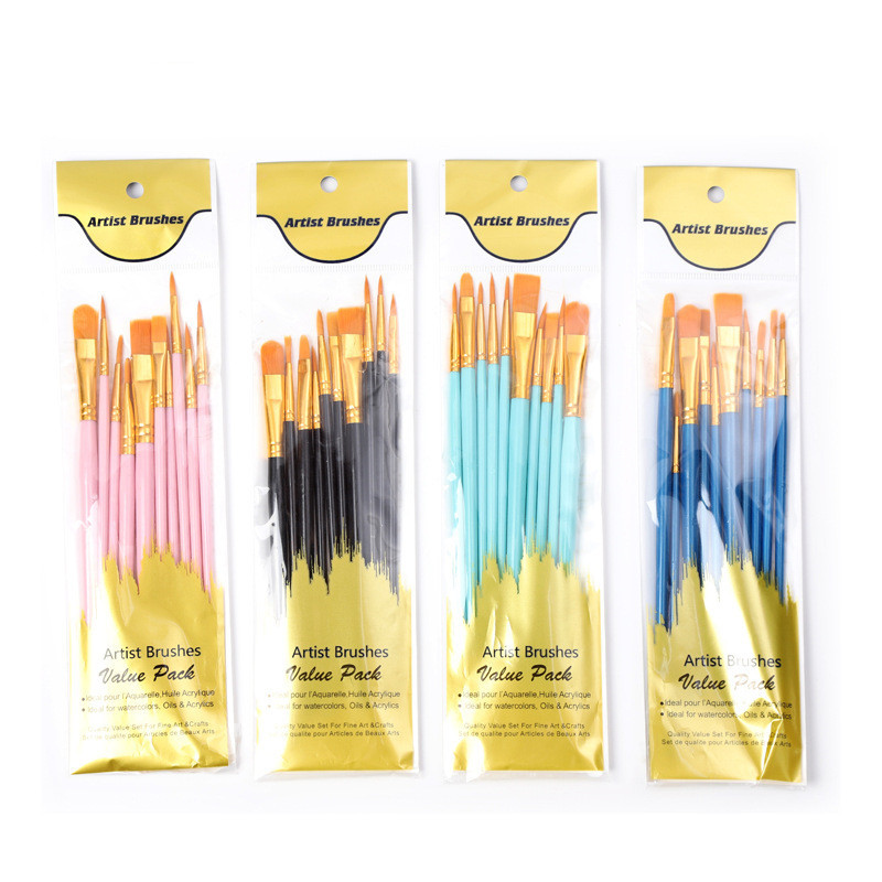 

10Pcs/Pack Nylon Brushes Set Plastic Material Brush Pens for Kids Graffiti Drawing Painting Oil Handle Watercolor Art Supplies