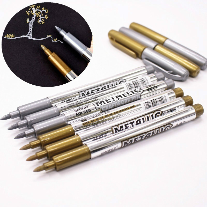 

DIY Metal Waterproof Permanent Paint Art Marker Pens Gold Silver 1.5mm Student Supplies Craftwork Pen