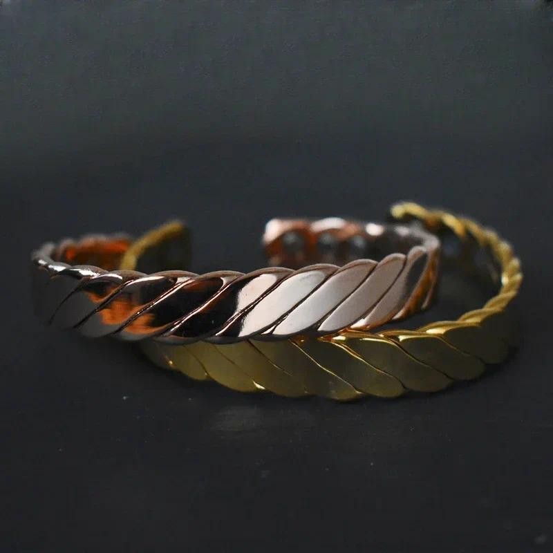 

Copper Bracelets for Men, Twist Shape Wide Pure Copper Magnetic Bracelet for Men with Neodymium Magnets, Adjustable Cuff Bangle