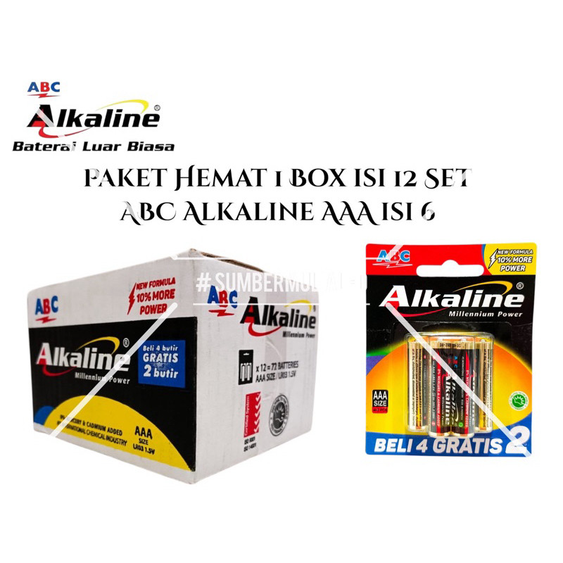 [ PAKET HEMAT 1 BOX ISI 12 SET PASANG ] Batu Baterai ABC ALKALINE AAA ISI 6 (4+2) Battery 1.5V A3 IS