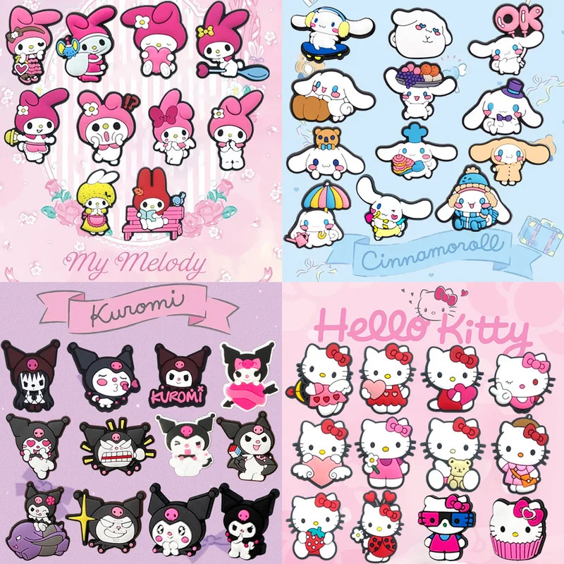 MINISO 10Pcs Shoe Charms Kawaii Kuromi Cinnamoroll Melody Sandals Charms Decration DIY Sandals for K
