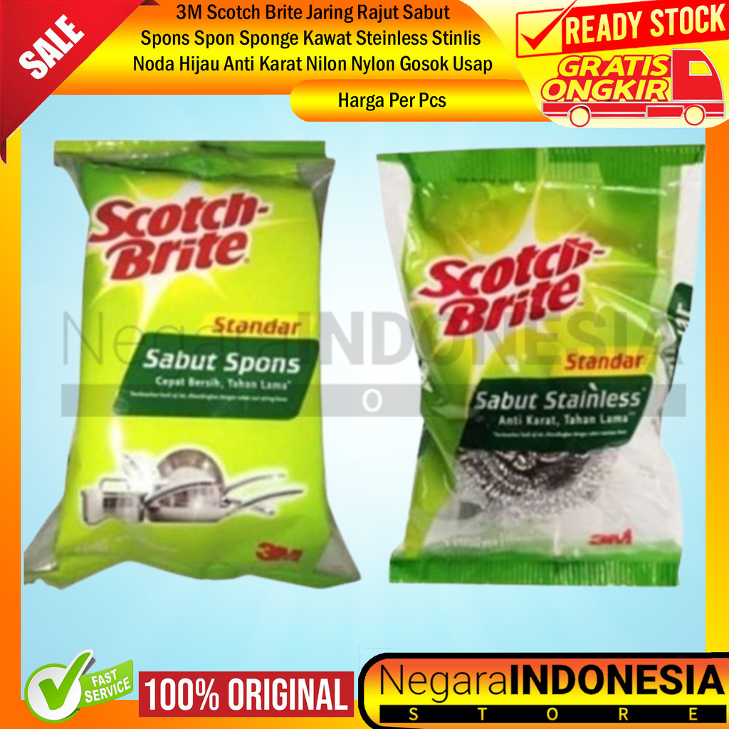 3M Scotch Brite Jaring Rajut Sabut Cuci Piring Spon Spons Standard Standar Sponge Spon Busa Stainles