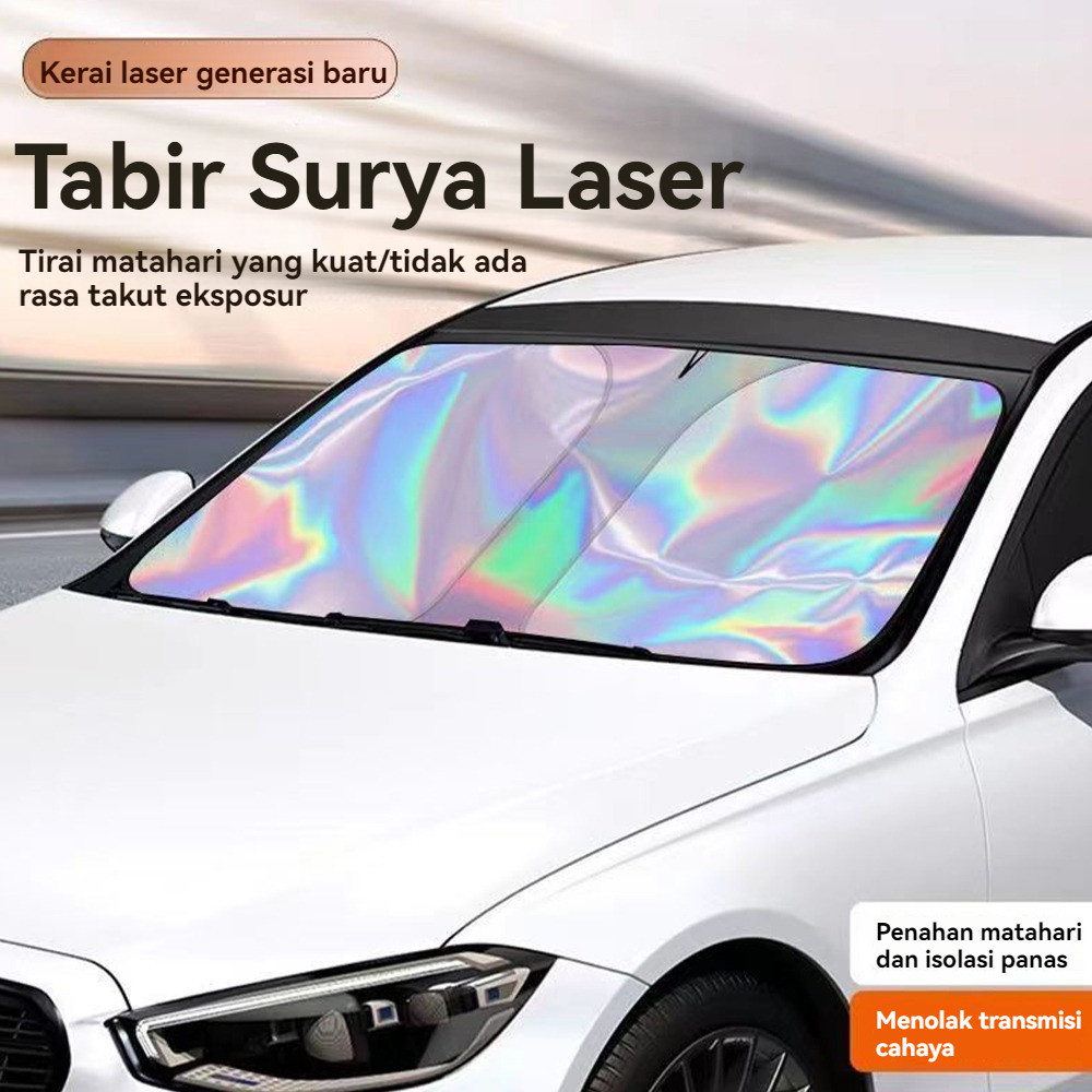Refleksi Laser Pelindung Anti Panas Mobil Kaca Depan Sunshade Front Mobil Ukuran Terbuka 145x80cm Re