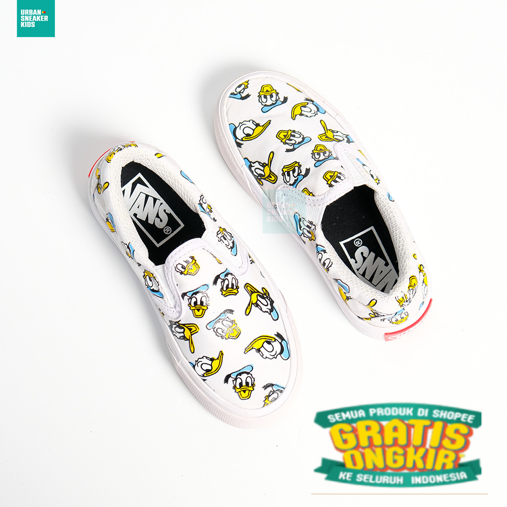 Sepatu Anak Vans Slip On White Donald Duck 21-35 Laki laki dan Perempuan - Urban Sneaker Kids/ marun