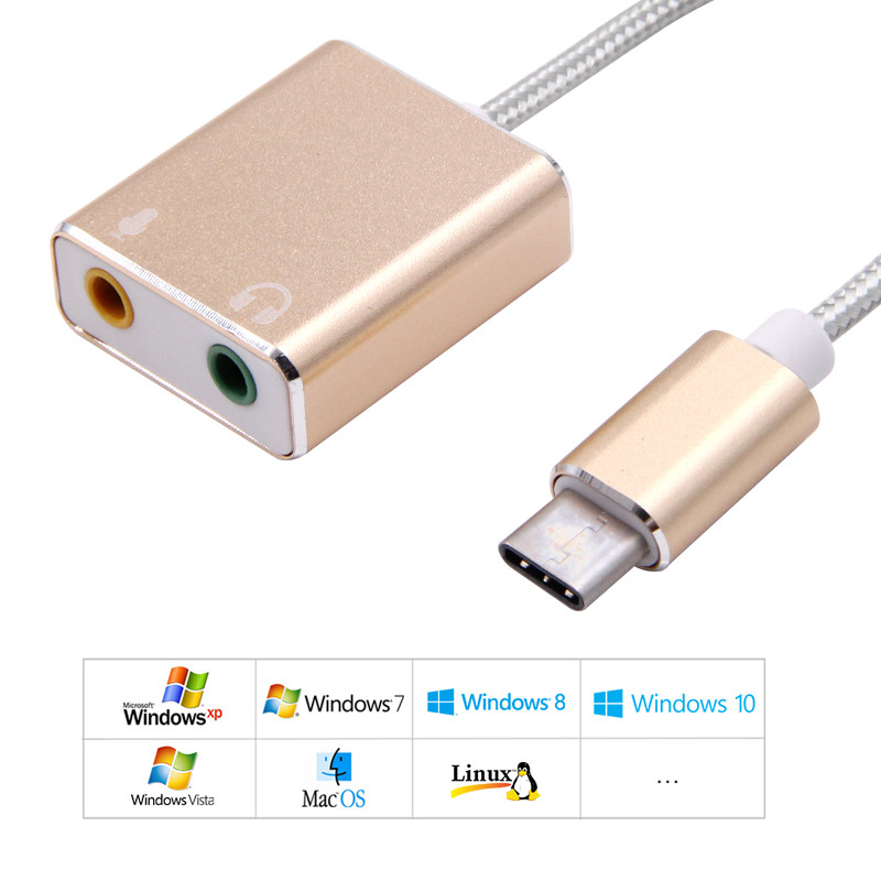 1PCS USB Type C Type-C External Sound Card Adapter Audio Card USB-C to Jack 3.5mm Earphone Micphone 