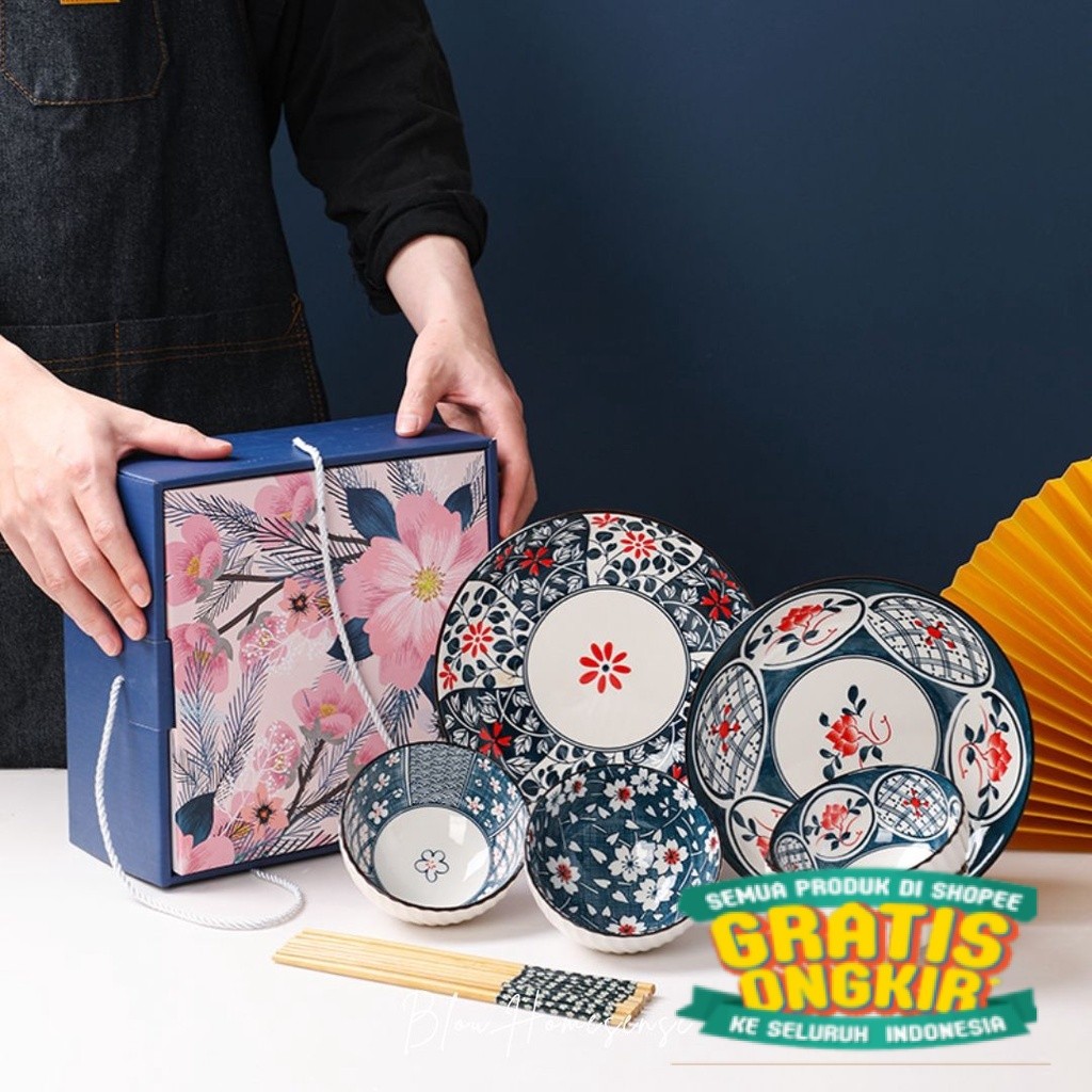 

Gift Set Hampers Hadiah Piring Mangkok Jepang Biru Premium Box Cantik Free Kartu Ucapan Banyak Variasi/ New kado