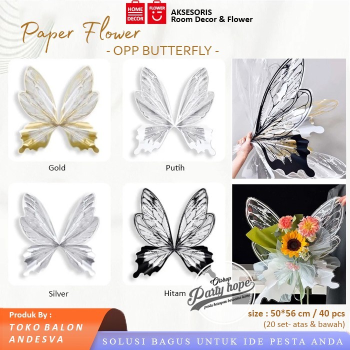 

[isi 40] Kertas Buket Bunga Sayap Kupu Kupu / Kertas Paper Wrapping Flower Cellophane Butterfly