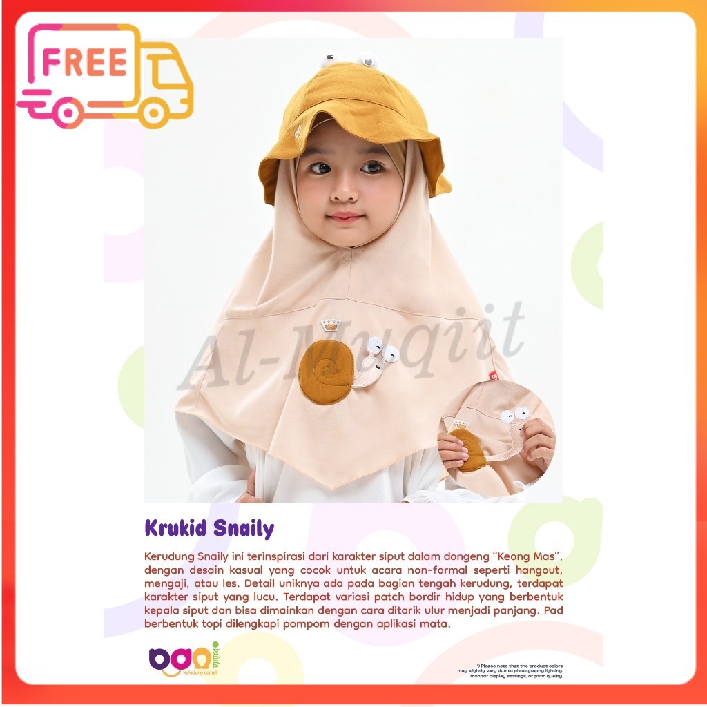 DISKON RABBANI ORI Krukid Snaily | Kerudung Topi | Kerudung Topi Anak Terbaru | Kerudung Karakter [O