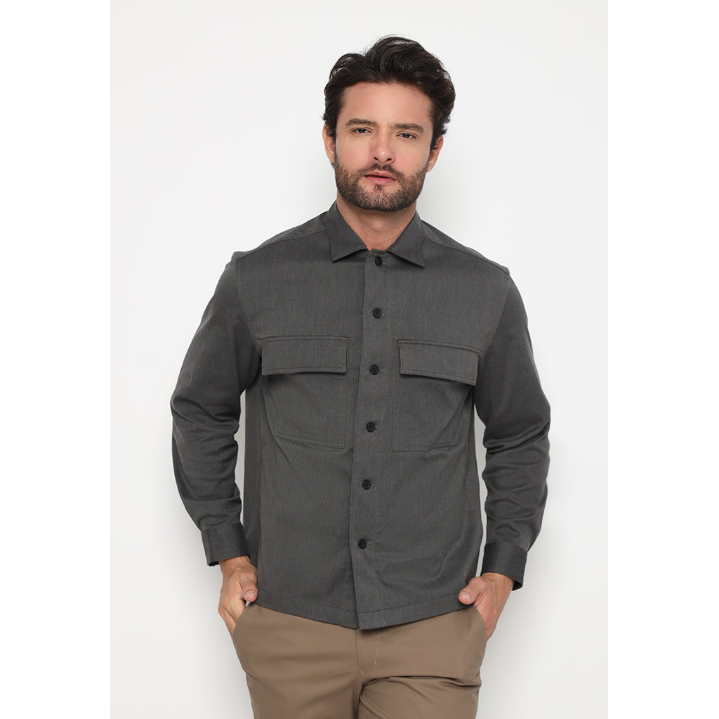 Jack Nicklaus Cedric Kemeja-Jaket Pria Lengan Panjang Regular Fit Hitam