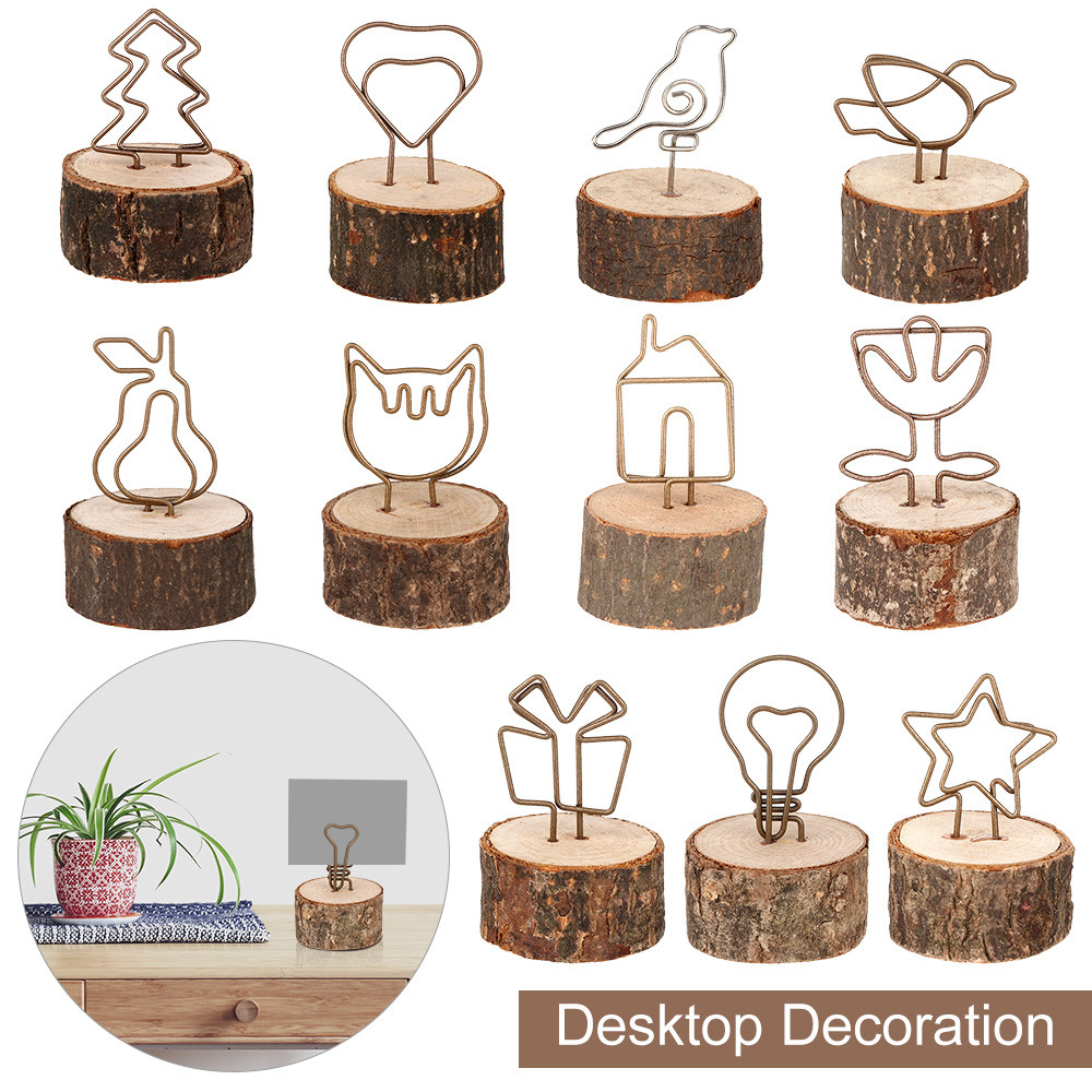 

1Pc Creative Round Iron Wood Clamp Photo Clip Table Number Stand Note Name Card Hanging Decoration Wedding Party Desktop Decor