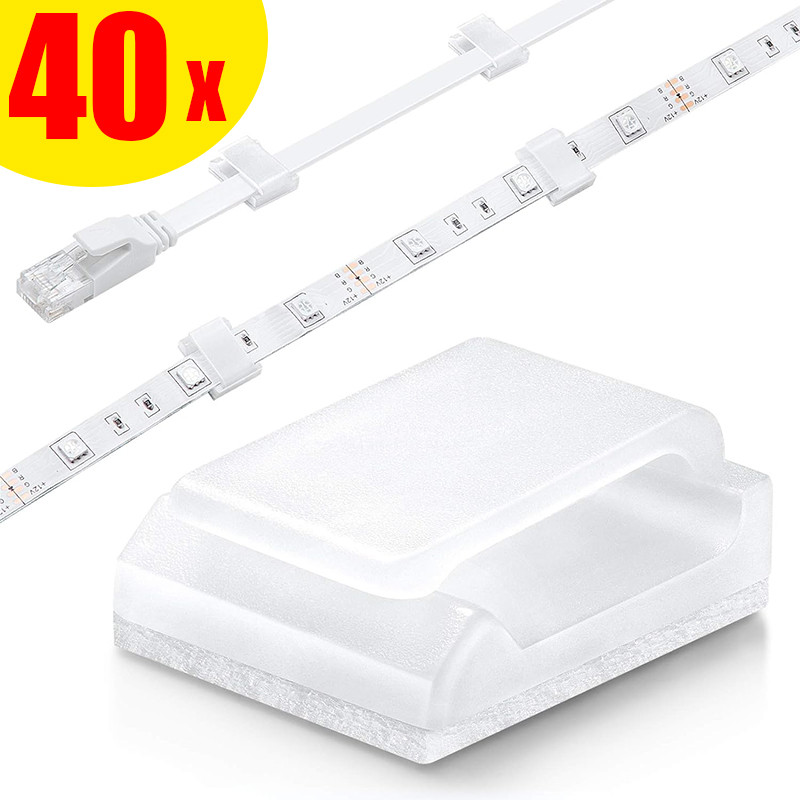 

40X Self Adhesive Light Strip Mounting Clips Led Light Fasteners Mounting Holder for Cabinets Outdoor Office Car Plastic