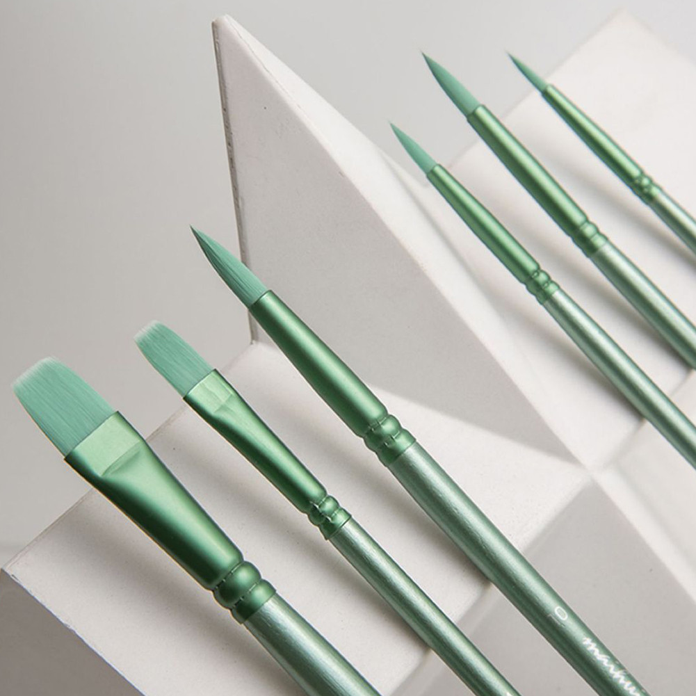 

4/6Pcs Watercolor Paint Brushes Set Professional Nylon Hair Flat Head Paint Brush Wooden Long Handle Art Detail Paint Brush Set