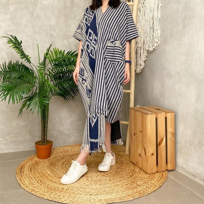 "SKY.LD" -  TERMURAH TENUNKU - Antari Dress Tenun Wanita Oversize - Baju Kaftan Etnik Jumbo - S
