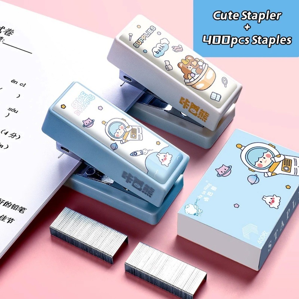 

Cute Cartoon Stapler Set with 400pcs Staples Mini Bear Dinosaur Print Paper Binder Office Binding Tools School