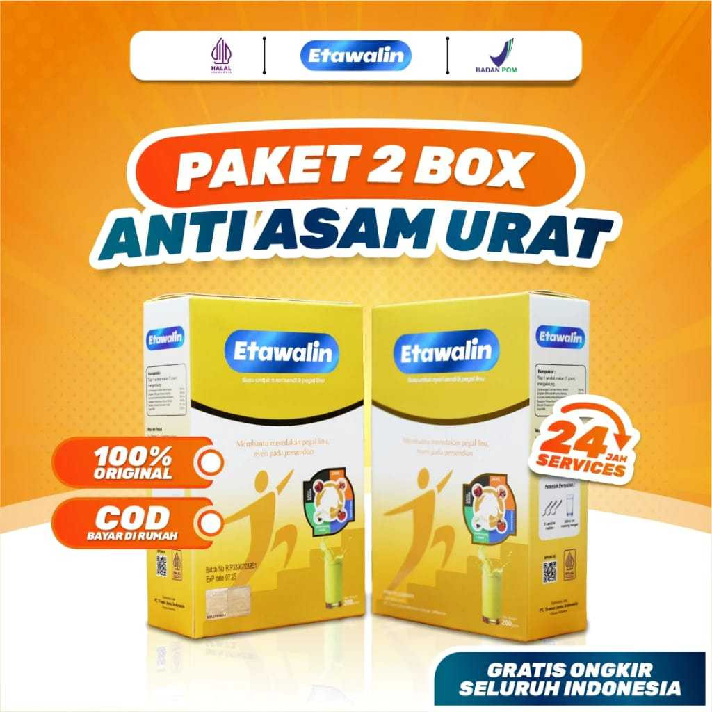 

ETAWALIN 2 Box Original Susu Kambing Etawa Obat Herbal Asam Urat Nyeri Sendi & Pegal Linu BPOM Halal