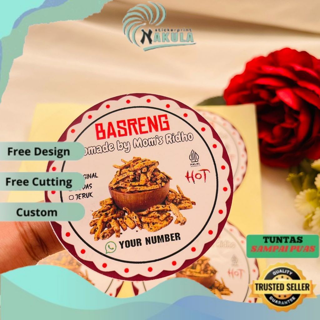 

NKL 9-15 Cetak Stiker Label Cemilan Basreng Sticker Makanan Baso Goreng Pedas Free Desain