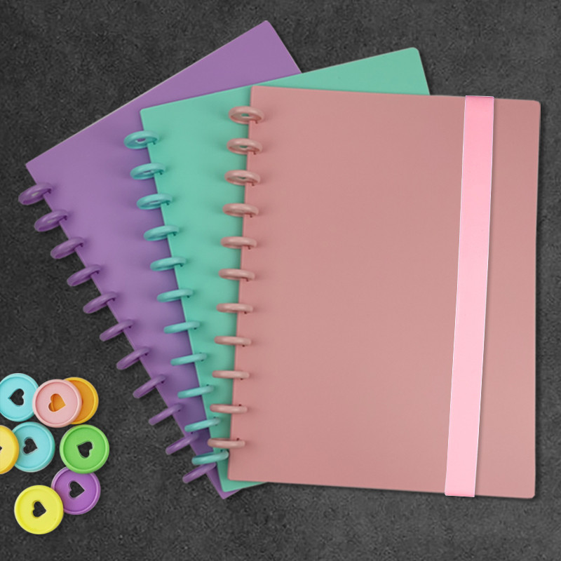 

Mushroom Hole Binding A4 Colour Loose-leaf Diary Notebook Cover with Elastic Strap 11 Pcs Binding Discs DIY Assembly Notebook