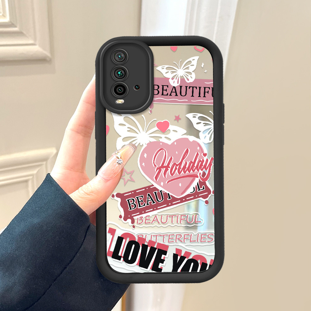 Casing Cinta Untuk For Redmi 9T Terkini Cermin Butterfly Heart Mirror Phone Case Softcase 8383 JZ