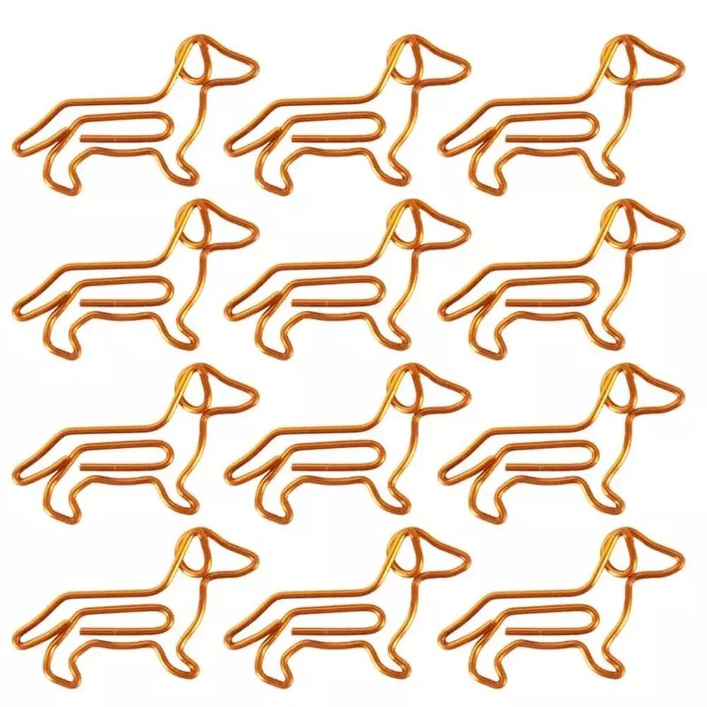 

12Pcs Funny Golden Dachshund Lovely W42 Shape Clamps Student Creative Stationery Paper Clips Bookmarks