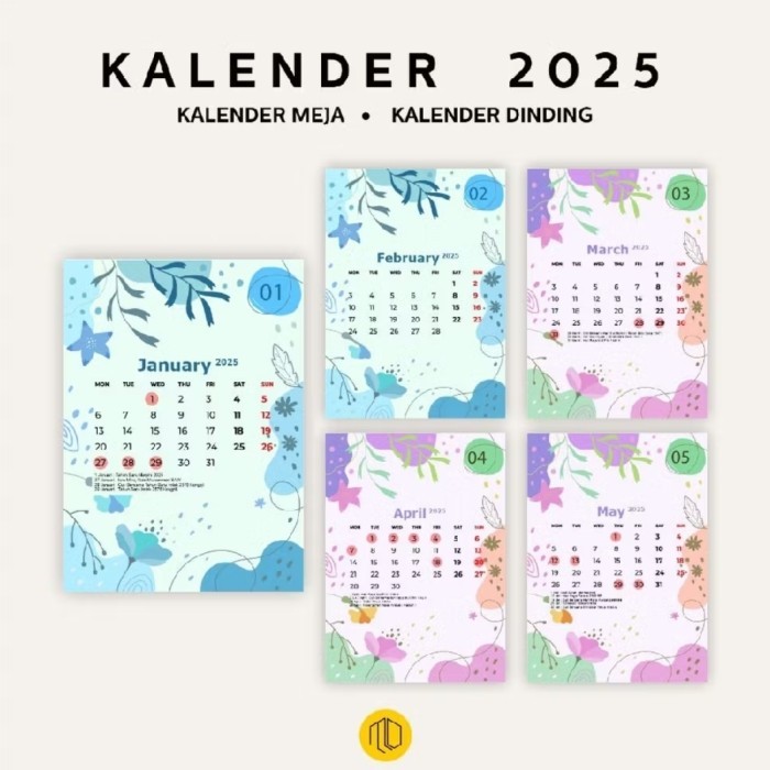 

Andma Kalender 2025 Dinding Meja Spiral Floral Aesthetic - Meja