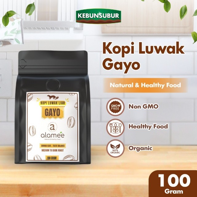 

ALAMEE Kopi Luwak Liar Arabika Aceh Gayo Gluten Free Non-GMO Bebas Gula Wild Civet Coffee 100gr kebunsubur