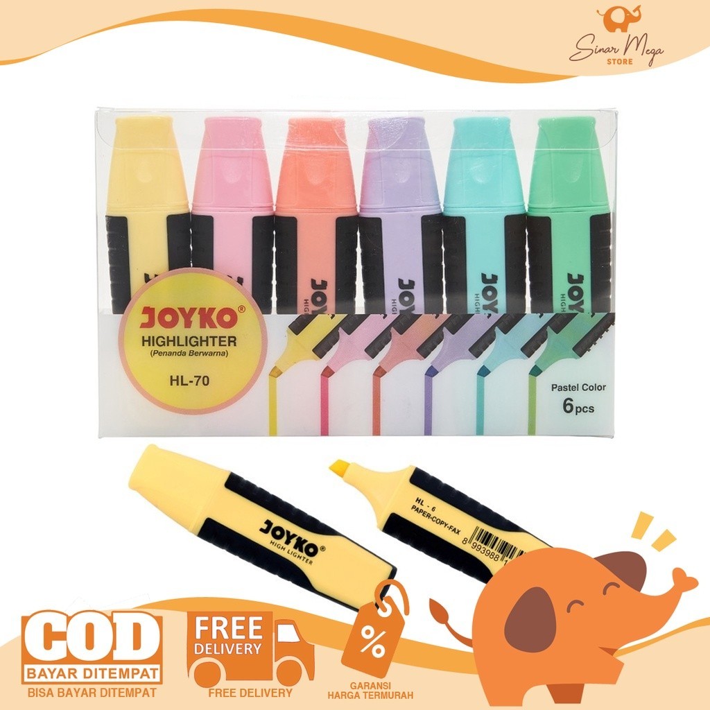 

ATK9 Joyko Hhlhter HL-70 Penanda Berwarna Pastel Color 1 SET Isi 6 Pcs Lucu Unik Murah
