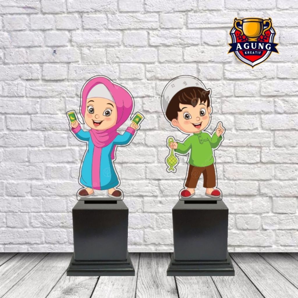 Piala Akrilik (Anak Muslim Biru Pink) - Piala Wisuda- Piala ANAK Muslim - Plakat Akrilik Wisuda - Pl
