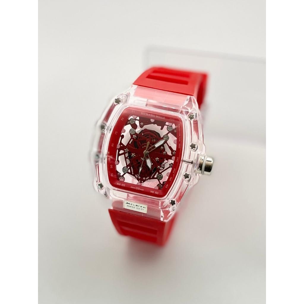 BEST SELLER- Jam Tangan Pria RM-5003 Tali Rubber Body Segi Transparan Chrono Variasi Tanggal Aktif