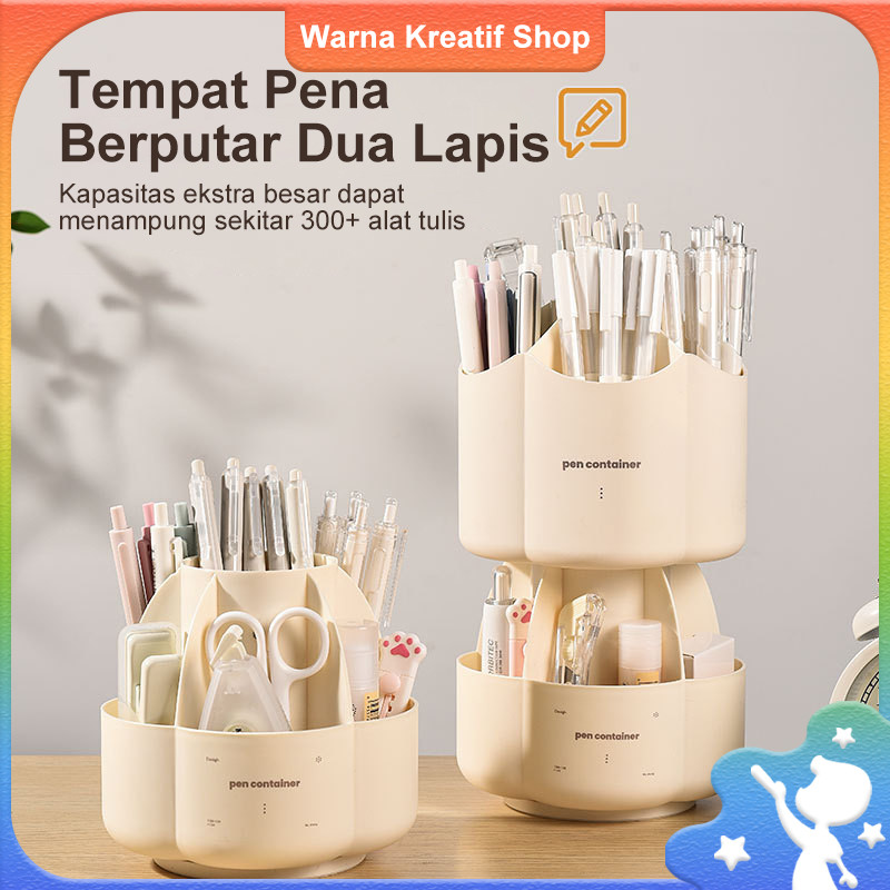 

Tempat Pensil 2 Lapis Rotasi, Penyimpanan Alat Tulis Minimalis Besar, Penyimpanan Pensil dan Pulpen Multifungsi, Kotak Penyimpanan Kreatif