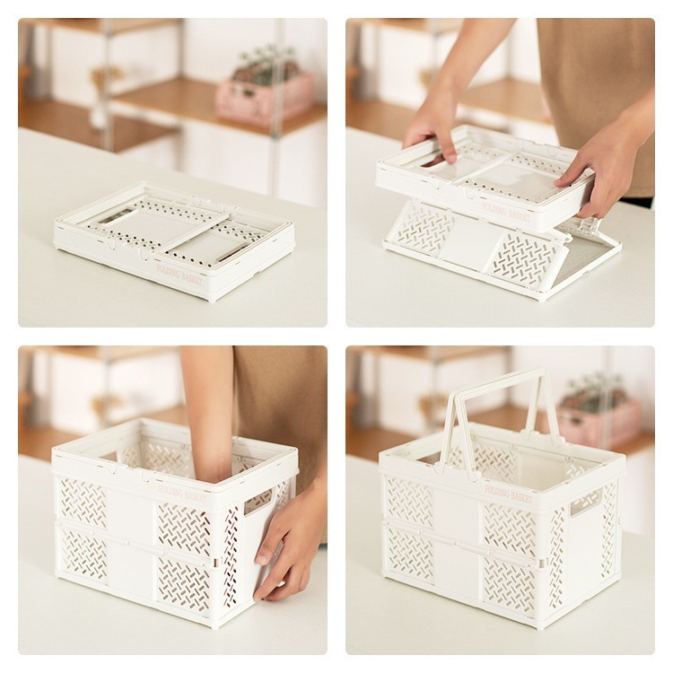 Keranjang Penyimpanan Lipat Mini Gagang Minimalis Serbaguna