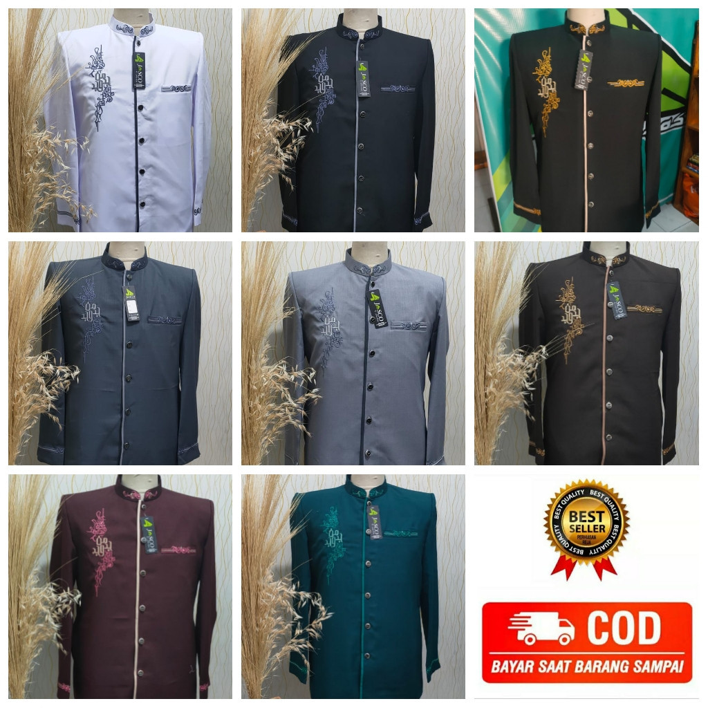 Jasko Pria Jas Koko Bordir Motif Kaligrafi MJD Brand Jasco Baju Muslim Pria Baju Koko Modern