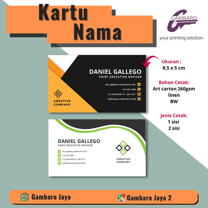 

Cetak Kartu Nama / Business Cards High Quality Print - Art Carton, 1 Sisi