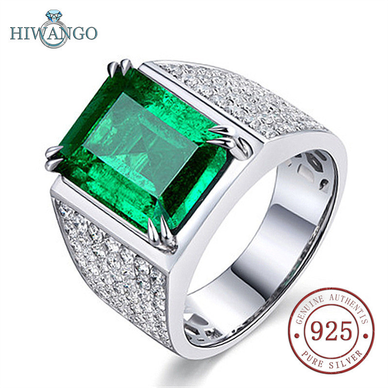 HIWANGO Cincin Zamrud Alami Gaya Korea Pria Zirkon 5A Perak 925