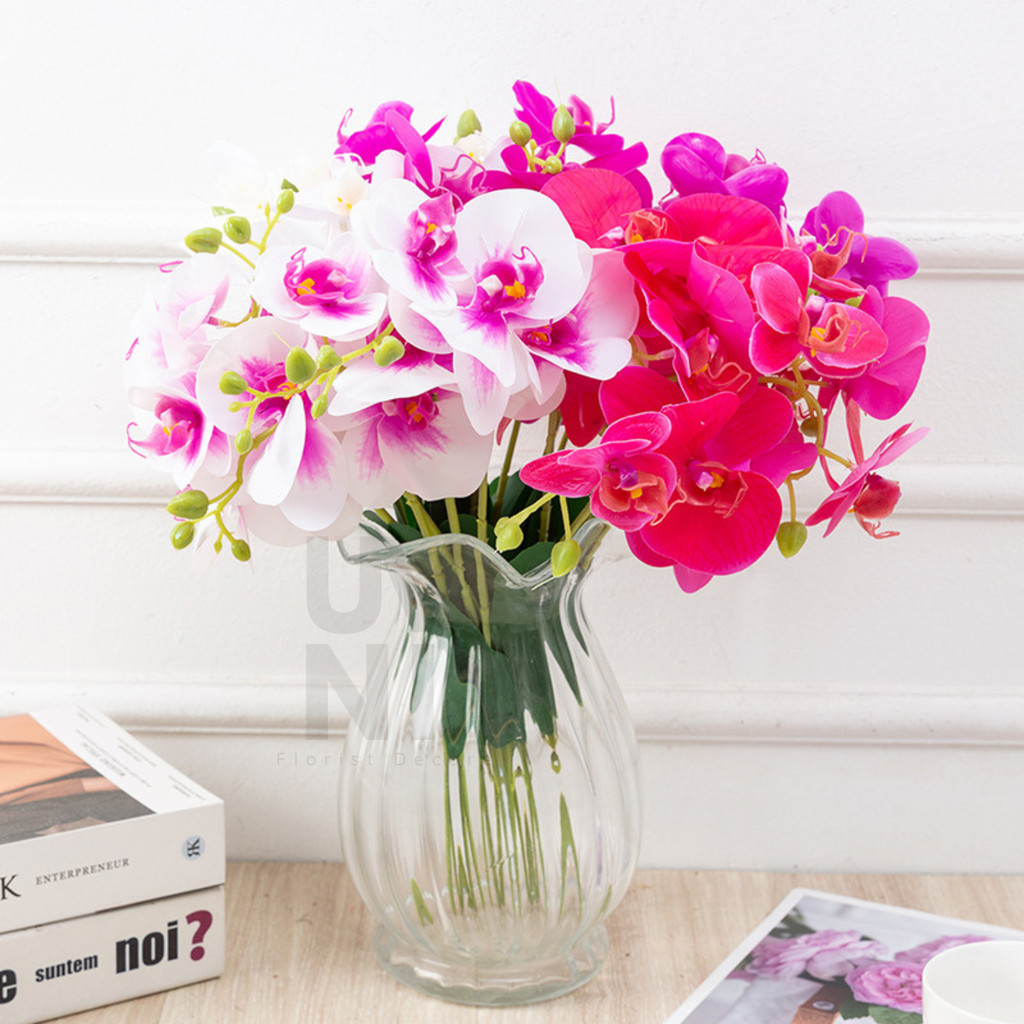 BUNGA ANGGREK ARTIFICIAL IMPORT 38CM LATEX BUKET ORCHID JUMBO 3D REAL TOUCH PREMIUM DEKORASI PESTA