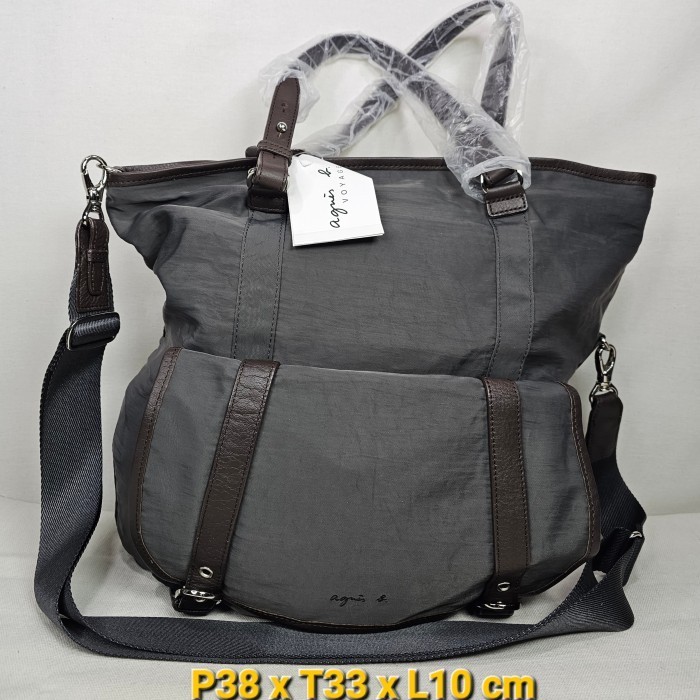 Agnes B voyage shoulder bag kanvas nylon mix genuine leather brown tas selempang crossbody 2way tote