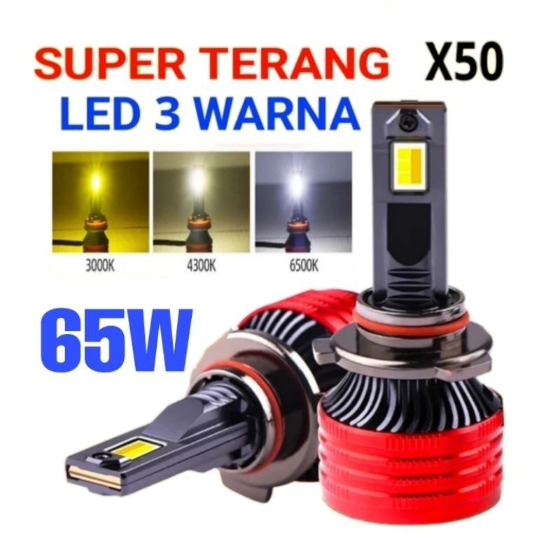 Lampu Mobil H4 H11 X50 3 Warna 65W High Power