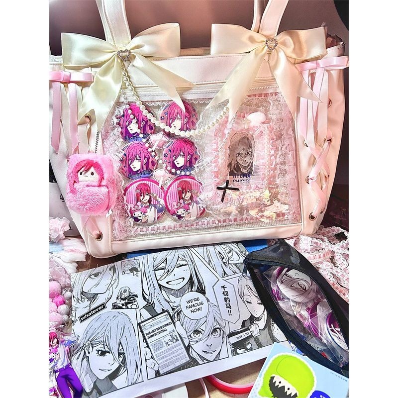 Bag Tas Kaisar Sutra Jepang dengan Pita Busur Tas Tangan Lucu Tas Tote Bahu Millet Transparan Kapasi