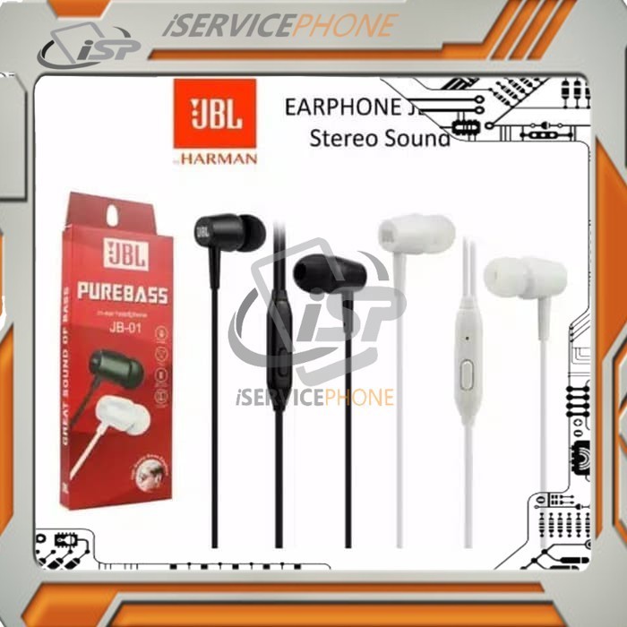 heandset JBL ORIGINAL/Earphone JB-01 - Headset JBL JB-01 PureBass Universal Headset with Mic Hetset Irfon Henset irpon