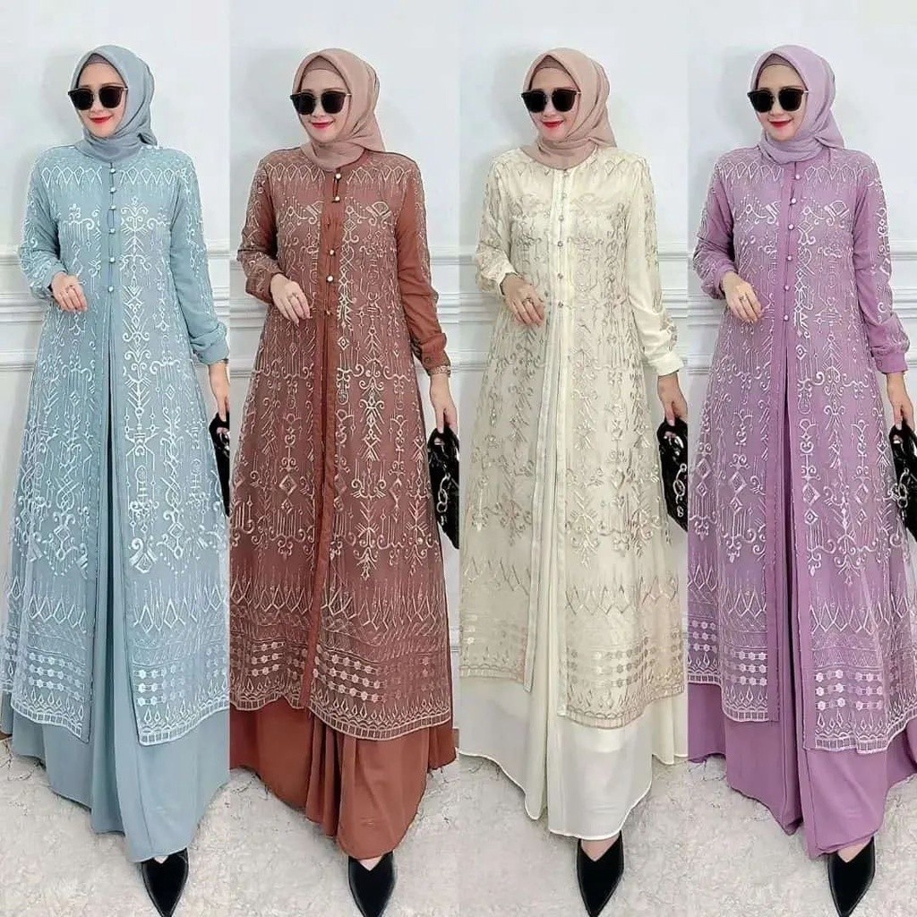 PREMIUM BERKUALITAS // GAMIS TERBARU SABRINA DRESS BL BAHAN CERUTY BABYDOL MIX BRUKAT M L XL XXL GAM